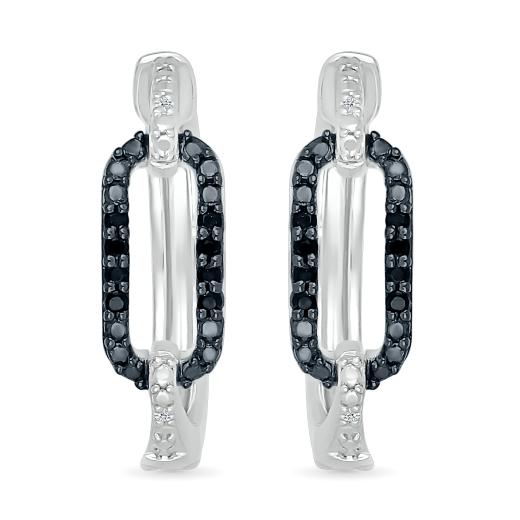 Sterling Silver Black Diamond Link Hoops