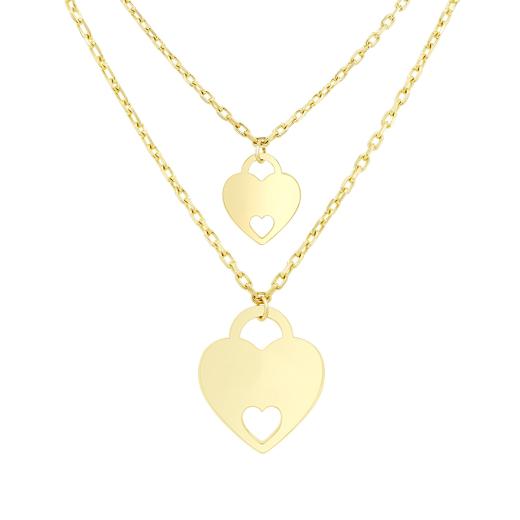 10K Yellow Gold Mother Child Heart 16.5" + 1.5" Ext Necklace