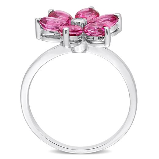 Julianna B 10K White Gold Pink Topaz & Diamond Flower Ring