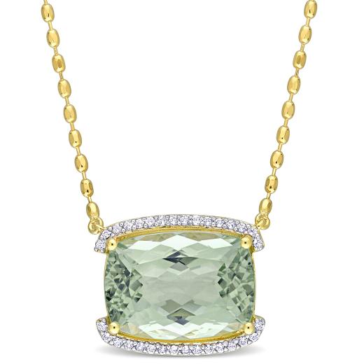 Julianna B Sterling Silver Yellow Plated Green Quartz and White Topaz Necklace