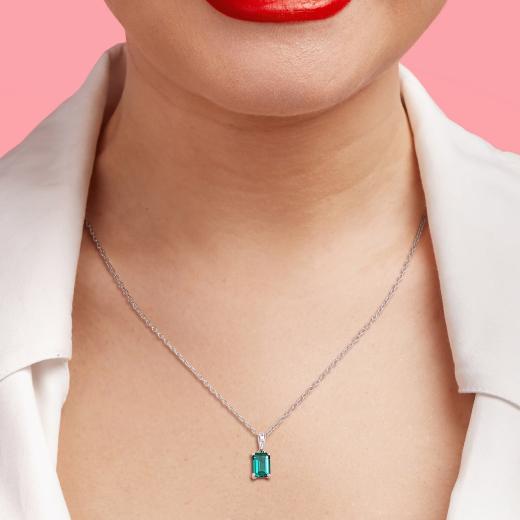Julianna B Sterling Silver Created Emerald Pendant