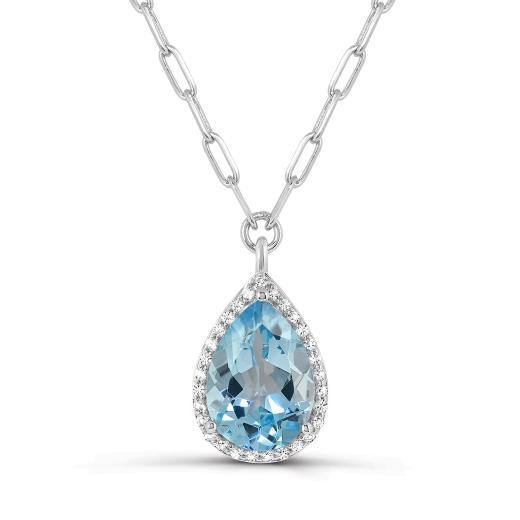 Sterling Silver Sky Blue Topaz and White Topaz Paperclip Link Necklace