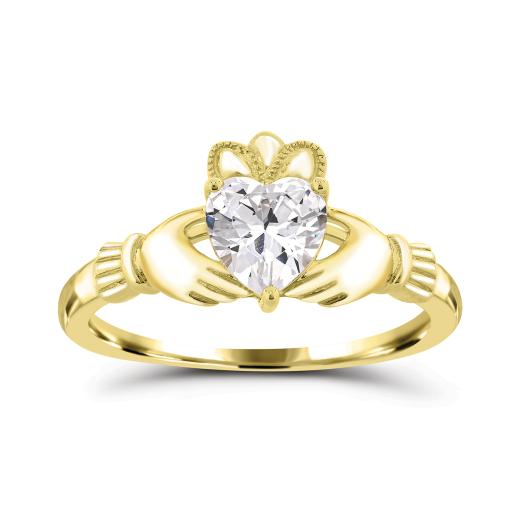 10K Yellow Gold Cubic Zirconia Claddagh Ring