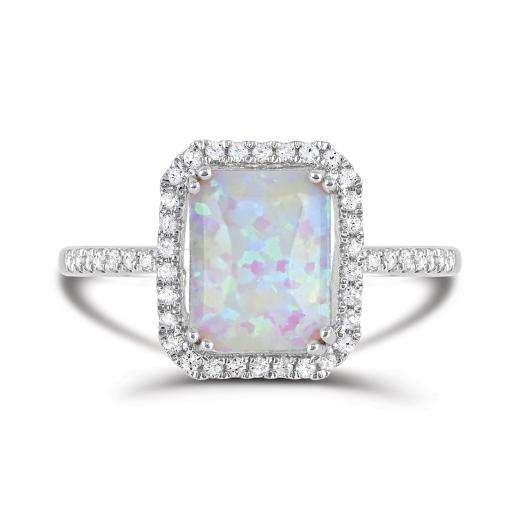 Sterling Silver Created Opal and Created White Sapphire Ring