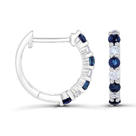 14K White Gold Sapphire and Diamond Hoop Earrings