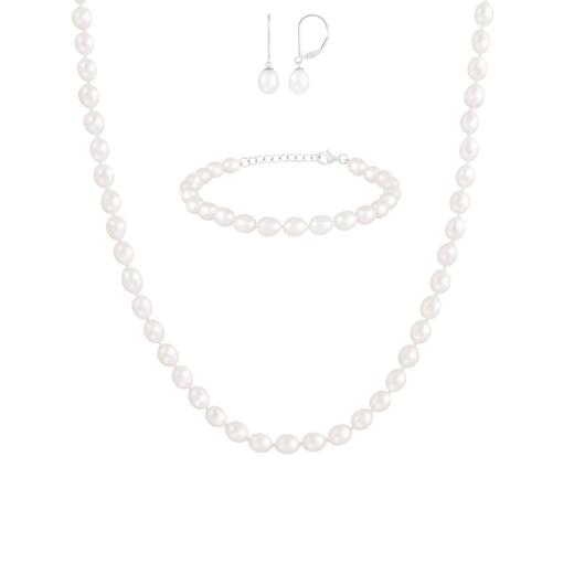Sterling Silver 6-7mm Freshwater Pearl Necklace, Bracelet and Earring Set