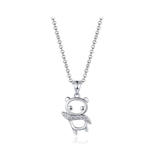 Sterling Silver Cubic Zirconia Panda 19" Pendant