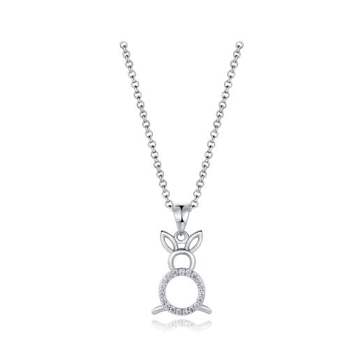 Sterling Silver Cubic Zirconia Rabbit 19" Pendant