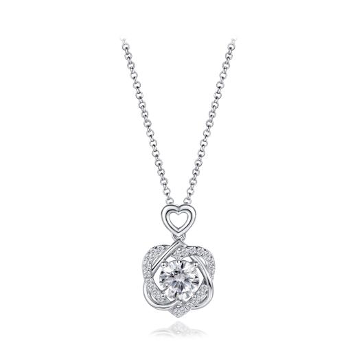Sterling Silver Cubic Zirconia Double Heart 19" Pendant