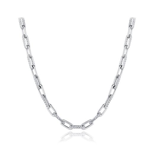 Sterling Silver 18" Cubic Zirconia Paperclip Link Necklace