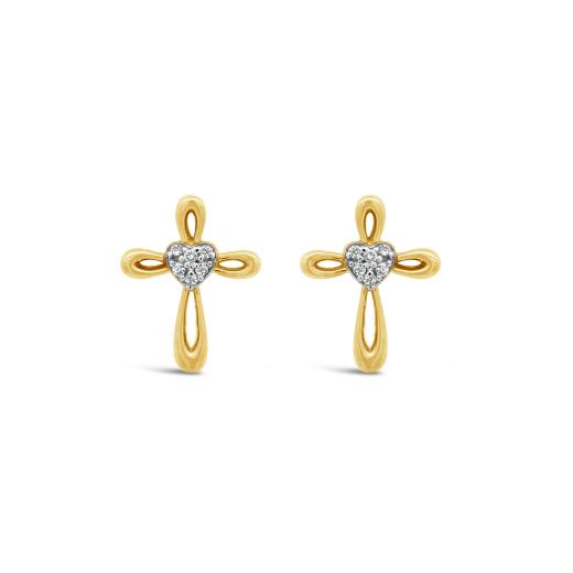 10K Yellow Gold Diamond Cross Earrings