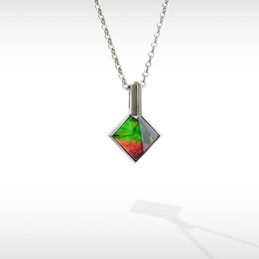 KORITE ESSENTIALS Sterling Silver Square Ammolite 16-18" Pendant