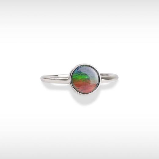 KORITE ESSENTIALS Sterling Silver Round Ammolite Ring