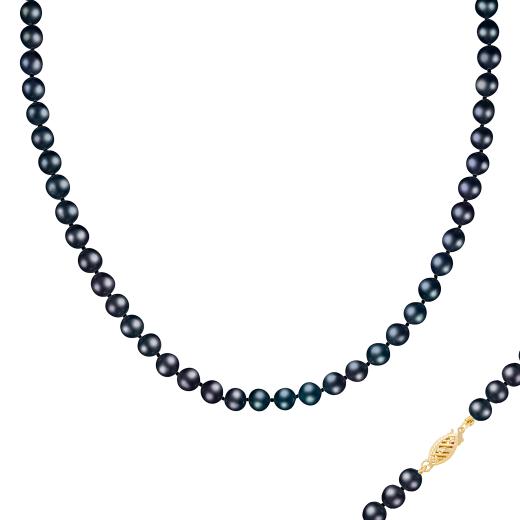 14K Yellow Gold 6-7mm Black Freshwater Pearl 24" Necklace