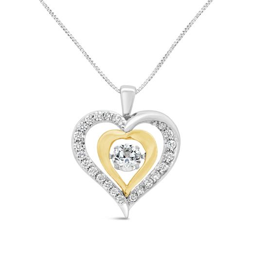 10K White & Yellow Gold Lab Grown 0.77CTW Dancing Diamond Heart Pendant