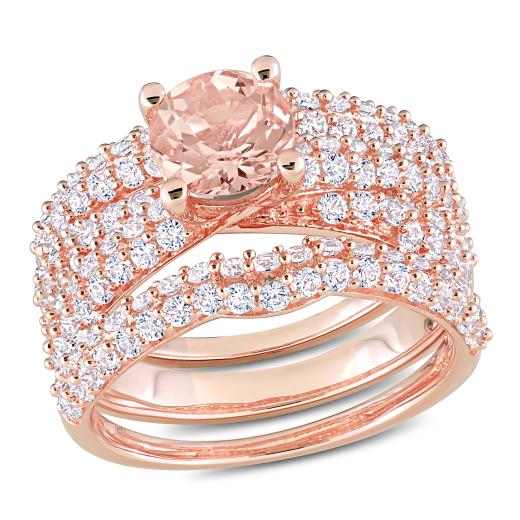 Julianna B Rose Plated Sterling Silver Morganite Created White Sapphire Bridal