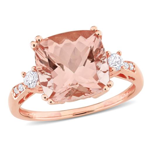 Julianna B 10K Rose Gold Morganite Created White Sapphire and Diamond Ring