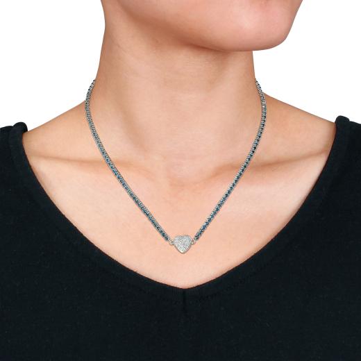 Julianna B Sterling Silver Blue Topaz and Created Sapphire Heart 17" Necklace