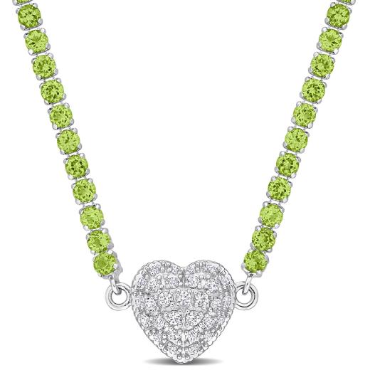 Julianna B Sterling Silver Peridot & Created White Sapphire Heart 17" Necklace