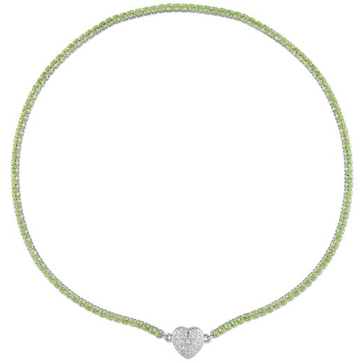 Julianna B Sterling Silver Peridot & Created White Sapphire Heart 17" Necklace