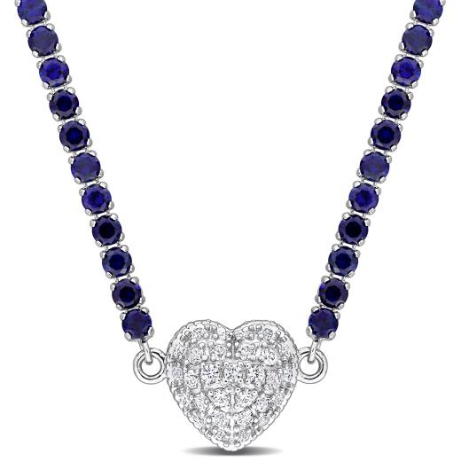Julianna B Sterling Silver Created Blue Created Sapphire Heart 17" Necklace
