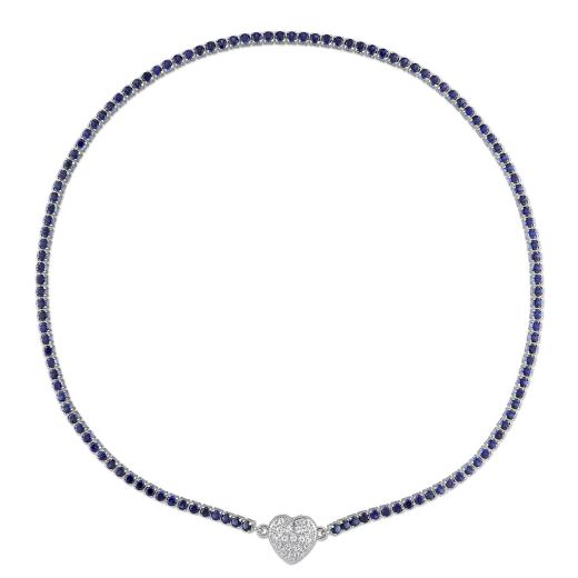 Julianna B Sterling Silver Created Blue Created Sapphire Heart 17" Necklace