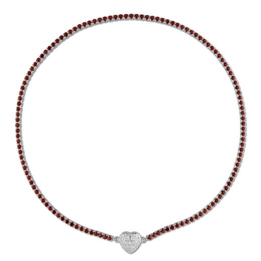 Julianna B Sterling Silver Garnet and Created White Sapphire Heart 17" Necklace