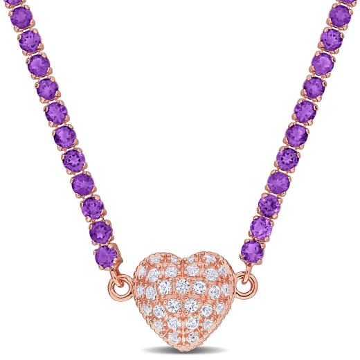 Julianna B Rose Plated Sterling Silver Amethyst and Created Sapphire Necklace
