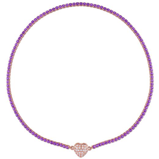 Julianna B Rose Plated Sterling Silver Amethyst and Created Sapphire Necklace