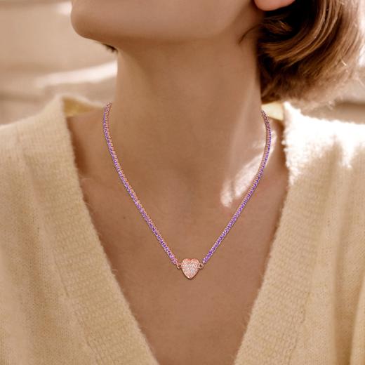 Julianna B Rose Plated Sterling Silver Amethyst and Created Sapphire Necklace