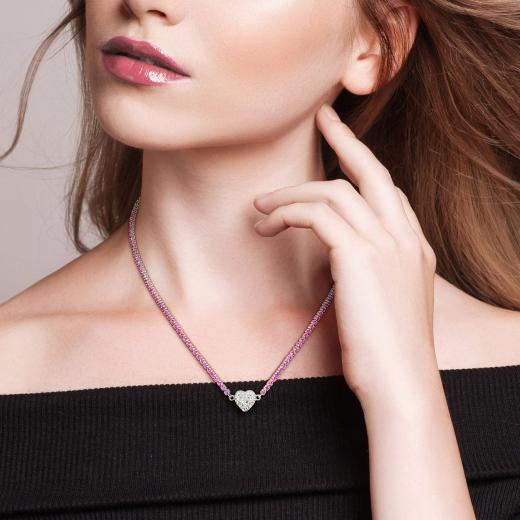 Julianna B Sterling Silver Created Pink and Created White Sapphire 17" Necklace
