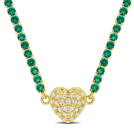 Julianna B Yellow Plated Sterling Silver Created Emerald-Sapphire 17" Necklace