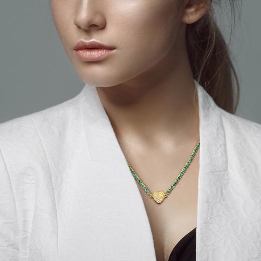 Julianna B Yellow Plated Sterling Silver Created Emerald-Sapphire 17" Necklace