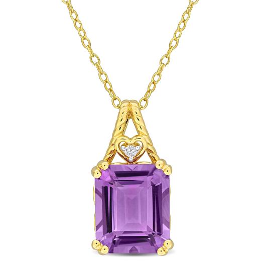 Julianna B Yellow Plated Sterling Silver Amethyst and White Topaz Pendant
