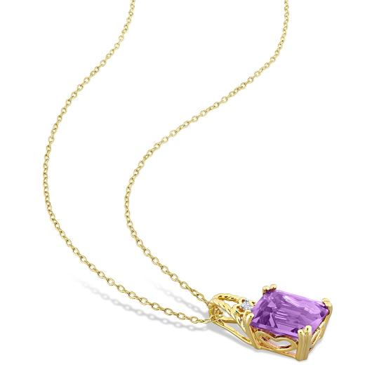Julianna B Yellow Plated Sterling Silver Amethyst and White Topaz Pendant