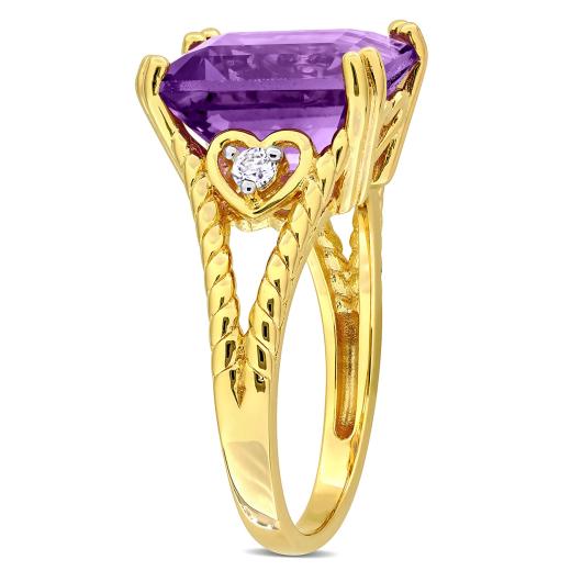 Julianna B Yellow Plated Sterling Silver Amethyst and White Topaz Ring