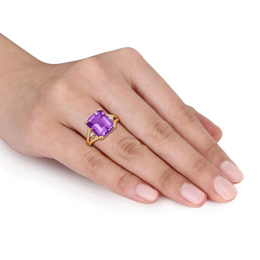 Julianna B Yellow Plated Sterling Silver Amethyst and White Topaz Ring