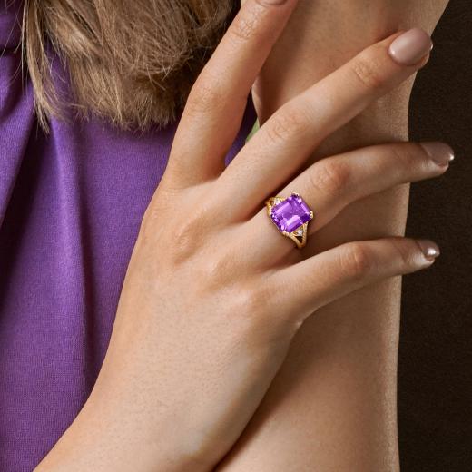 Julianna B Yellow Plated Sterling Silver Amethyst and White Topaz Ring