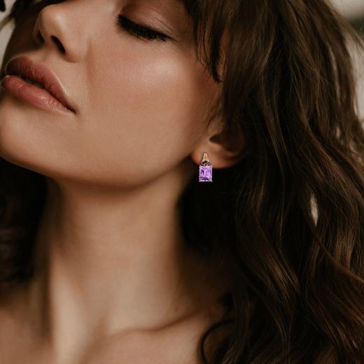 Julianna B Pink Plated Sterling Silver Amethyst and Black Sapphire Earrings