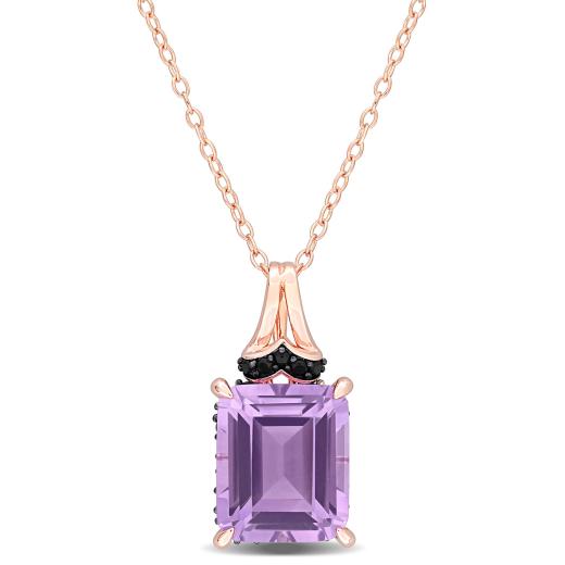 Julianna B Pink Plated Sterling Silver Amethyst and Black Sapphire Pendant