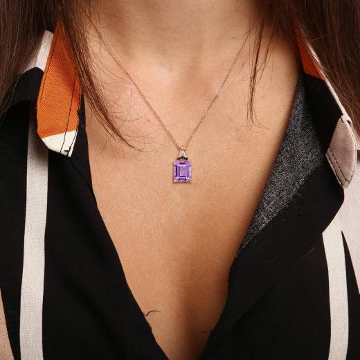 Julianna B Pink Plated Sterling Silver Amethyst and Black Sapphire Pendant