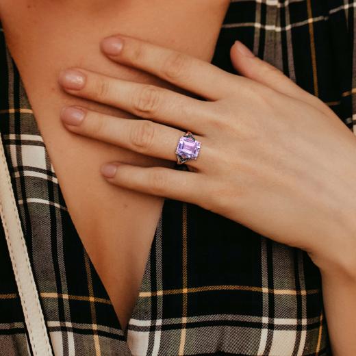 Julianna B Pink Plated Sterling Silver Amethyst and Black Sapphire Ring