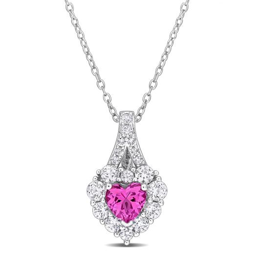 Julianna B Sterling Silver Created Pink and Created White Sapphire Heart Pendant