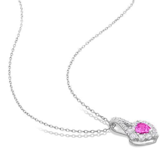 Julianna B Sterling Silver Created Pink and Created White Sapphire Heart Pendant