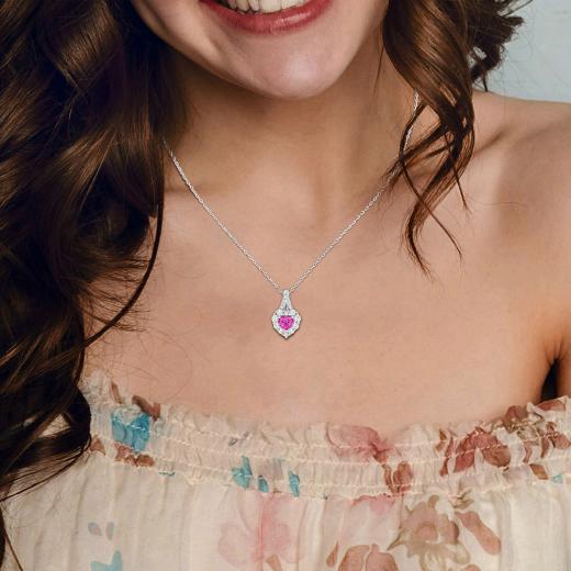 Julianna B Sterling Silver Created Pink and Created White Sapphire Heart Pendant