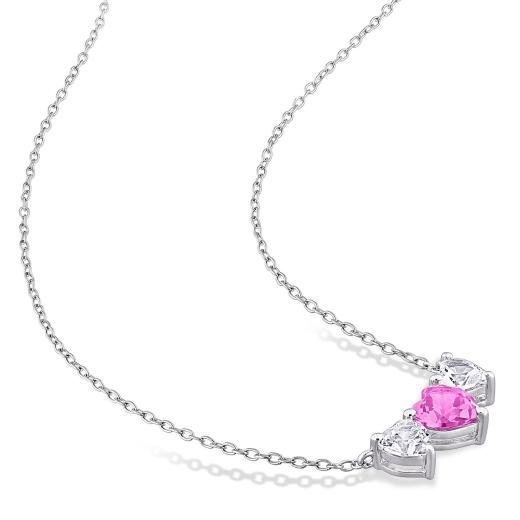 Julianna B Sterling Silver Created Pink Created White Sapphire Heart Necklace