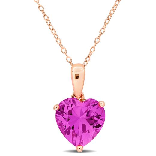 Julianna B Rose Plated Sterling Silver Created Pink Sapphire Heart Pendant