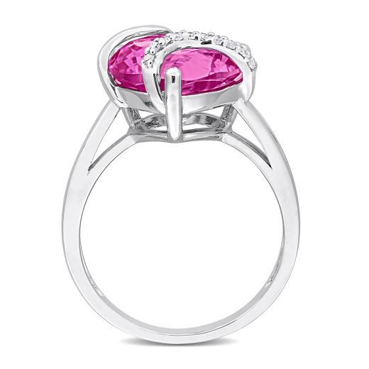 Julianna B Sterling Silver Created Pink Sapphire and Diamond Ring