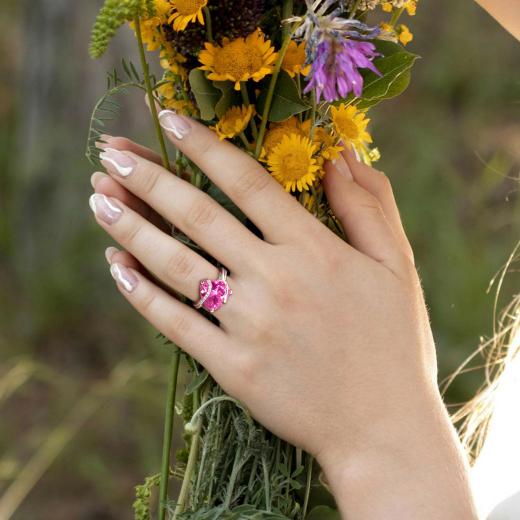 Julianna B Sterling Silver Created Pink Sapphire and Diamond Ring