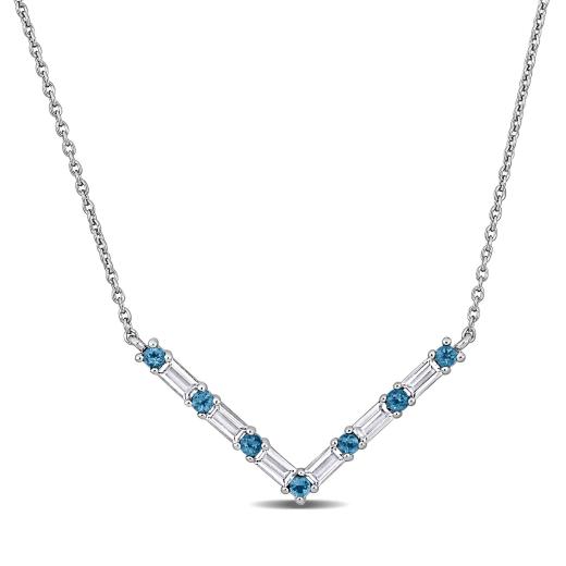Julianna B Sterling Silver Blue Topaz and White Topaz Necklace 17" + 2" Extender